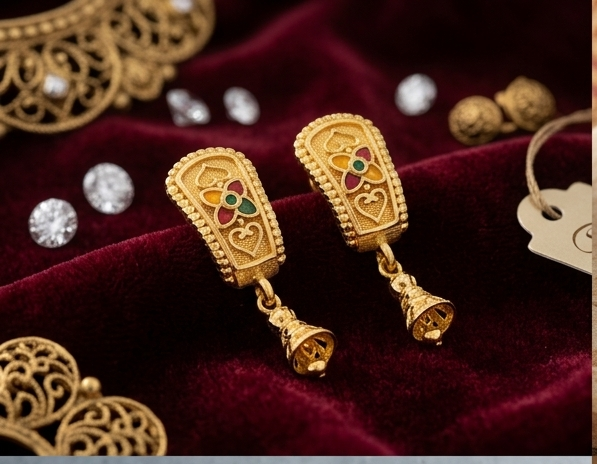 1 Rajwada Meenakari Shield Jhumki with Bell Droplet - Image 7