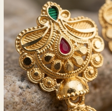 1 Rajwada Imperial Crest-Top Emerald Jhumki - Image 5