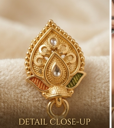 1 Rajwada Kundan-Kalka Antique Bell Jhumki - Image 7