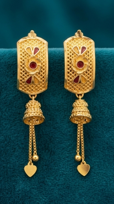 1 Rajwada Heart-Top Geometric Sleek Droplet Jhumki