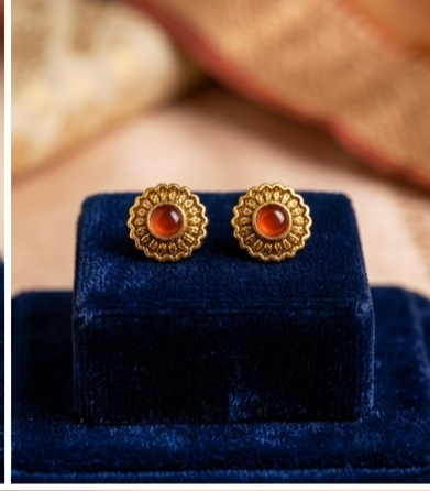 1 Rajwada Shahi Amber-Center Gold-Plated Chakra Studs - Image 2