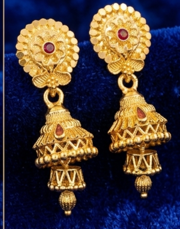 1 Rajwada Red-Flower Double-Layer Bell Jhumki - Image 6