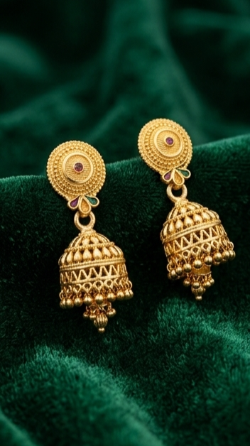 1 Rajwada Royal Gold-Plated Traditional Bell Jhumki - Image 6