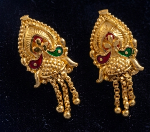 2 Rajwada Meenakari Peacock Gold-Plated Hanging Tops