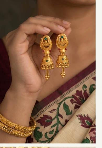 2 Rajwada Chand-Moti Premium Gold-Plated Jhumki - Image 5