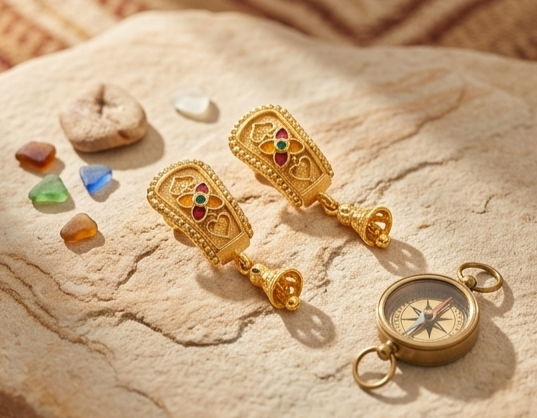 2 Rajwada Meenakari Shield Jhumki with Bell Droplet - Image 6