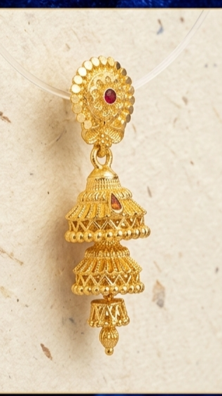 2 Rajwada Red-Flower Double-Layer Bell Jhumki - Image 5
