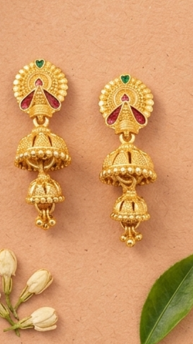 2 Rajwada Crown-Chakra Double-Tier Layered Jhumki - Image 4