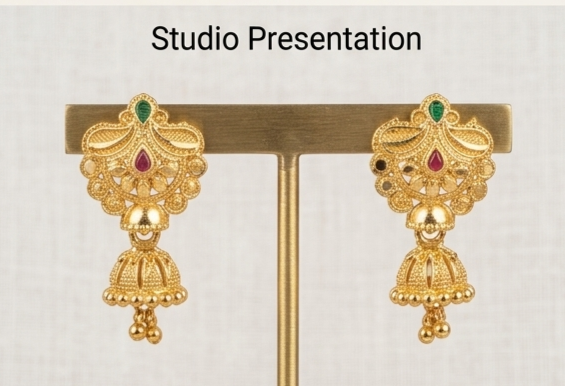 3 Rajwada Imperial Crest-Top Emerald Jhumki - Image 7
