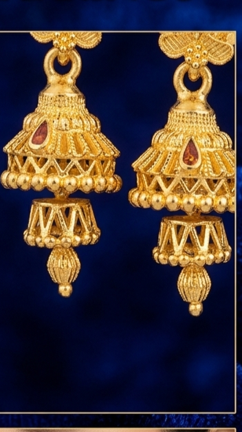 3 Rajwada Red-Flower Double-Layer Bell Jhumki - Image 4