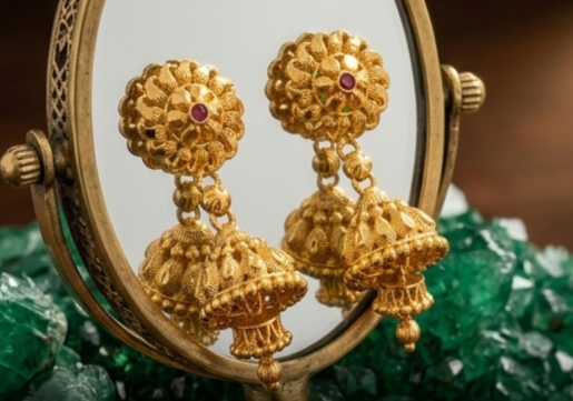 3 Textured-Chakra Carved Bell Jhumki - Image 3