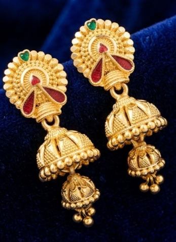 3 Rajwada Crown-Chakra Double-Tier Layered Jhumki