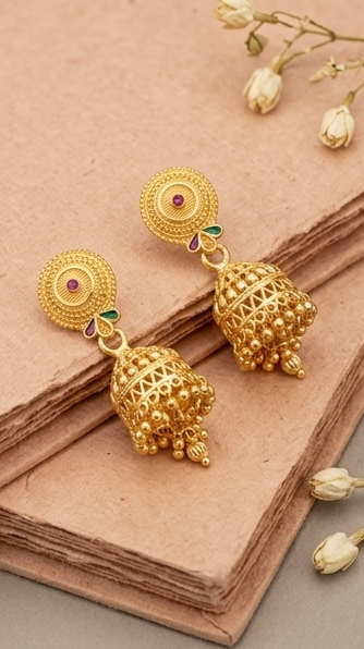 3 Rajwada Royal Gold-Plated Traditional Bell Jhumki