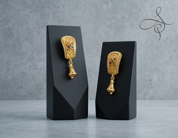 3 Rajwada Meenakari Shield Jhumki with Bell Droplet