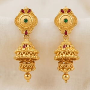 Home Rajwada Emerald-Chakra Cut-Work Jhumka