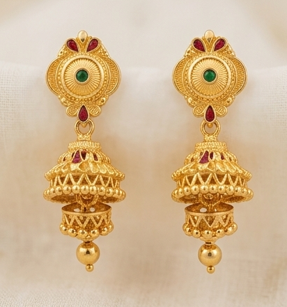 4 Rajwada Emerald-Chakra Cut-Work Jhumka