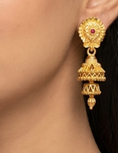 Home Rajwada Red-Flower Double-Layer Bell Jhumki
