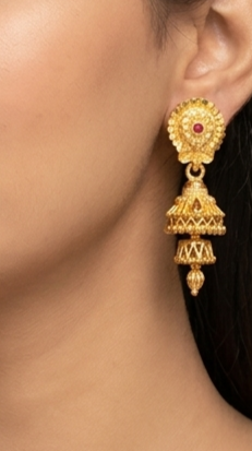 4 Rajwada Red-Flower Double-Layer Bell Jhumki