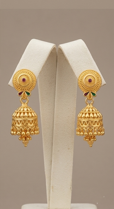 4 Rajwada Royal Gold-Plated Traditional Bell Jhumki - Image 3