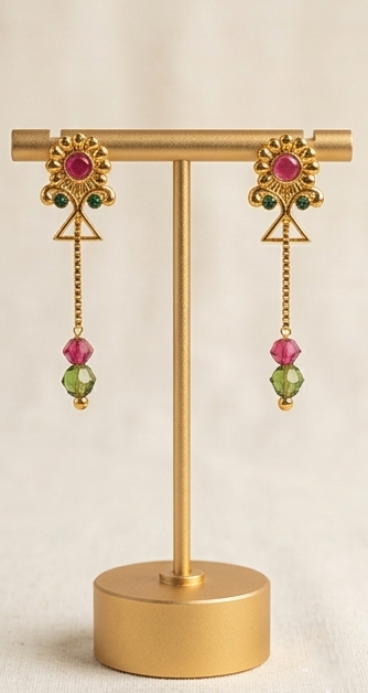 4 Rajwada Geometric Sleek Long-Hanging Earrings