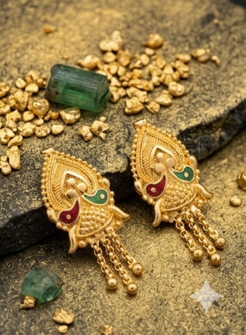5 Rajwada Meenakari Peacock Gold-Plated Hanging Tops - Image 6
