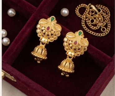 5 Rajwada Imperial Crest-Top Emerald Jhumki - Image 2