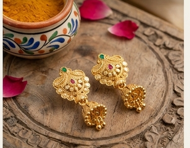 Home Rajwada Imperial Crest-Top Emerald Jhumki
