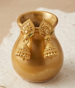 7 Rajwada Kundan-Kalka Antique Bell Jhumki - Image 3