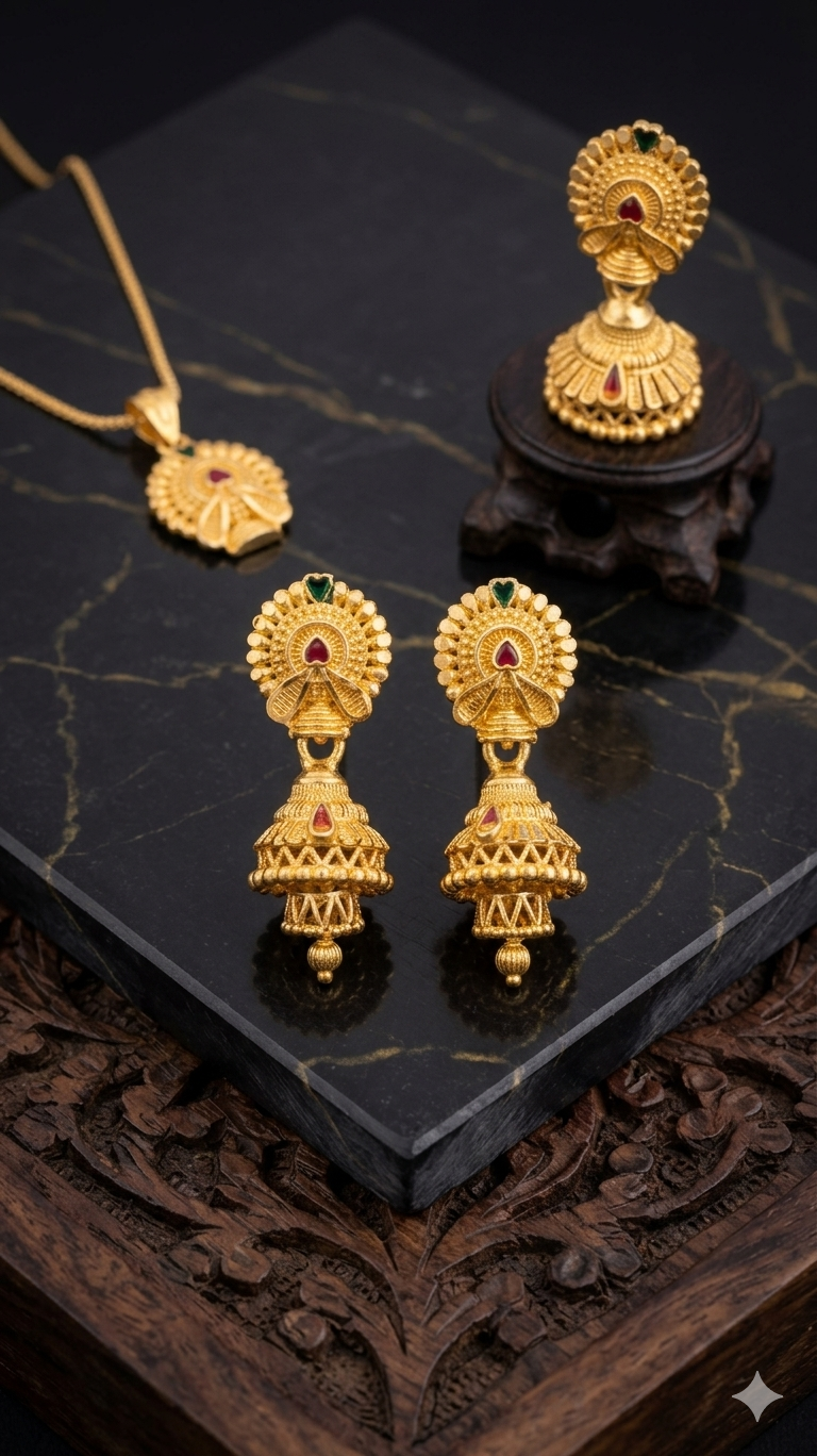Gemini_Generated_Image_16kqpw16kqpw16kq Rajwada Crown-Chakra Double-Tier Layered Jhumki - Image 3