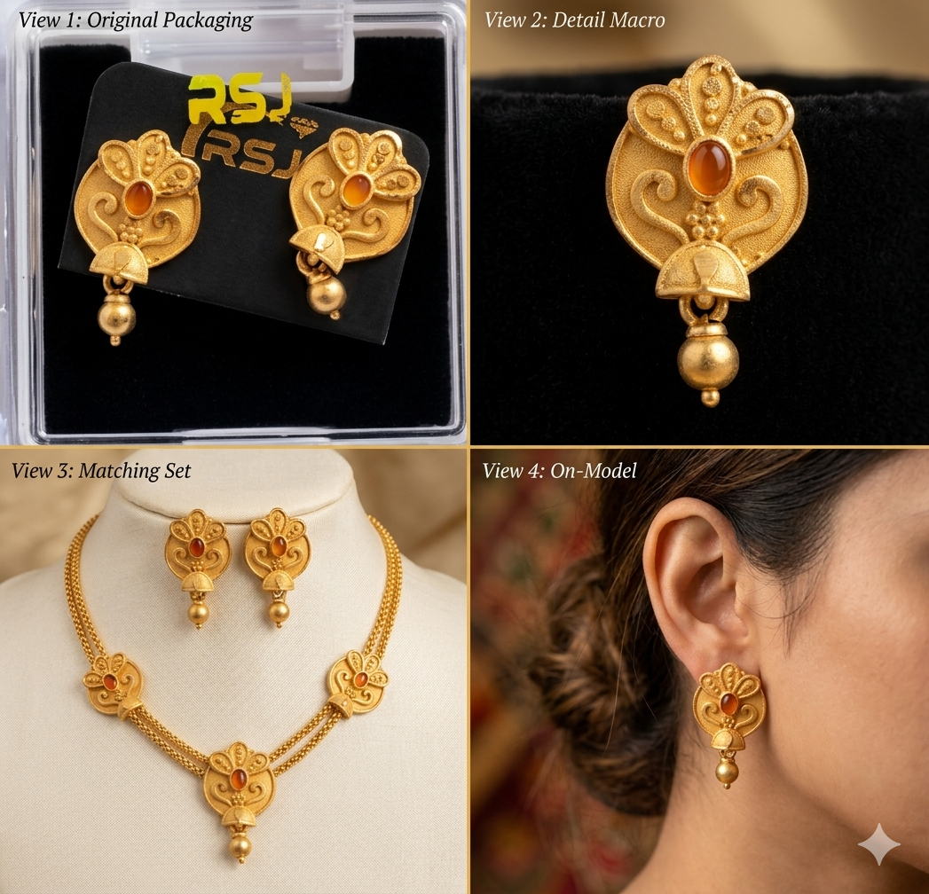 Gemini_Generated_Image_3aiqx53aiqx53aiq Vintage Malwa Antique Gold-Plated Floral Droplet Jhumka - Image 2