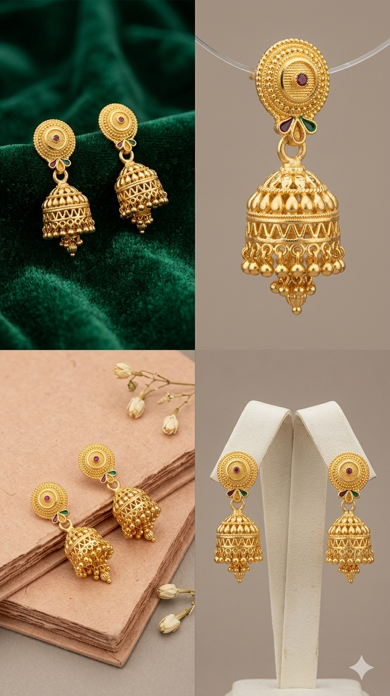 Gemini_Generated_Image_4d5r554d5r554d5r Rajwada Royal Gold-Plated Traditional Bell Jhumki - Image 2