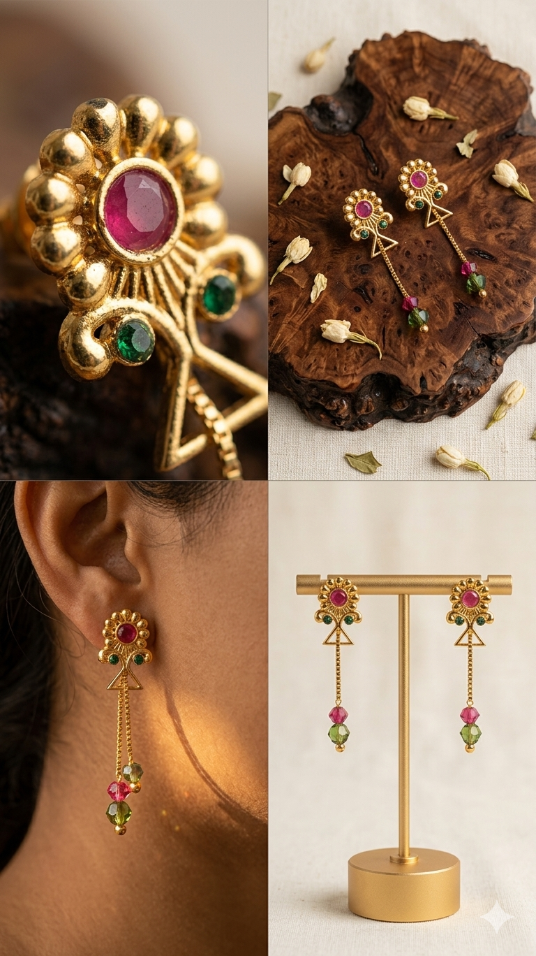 Gemini_Generated_Image_6w63pg6w63pg6w63 Rajwada Geometric Sleek Long-Hanging Earrings - Image 6