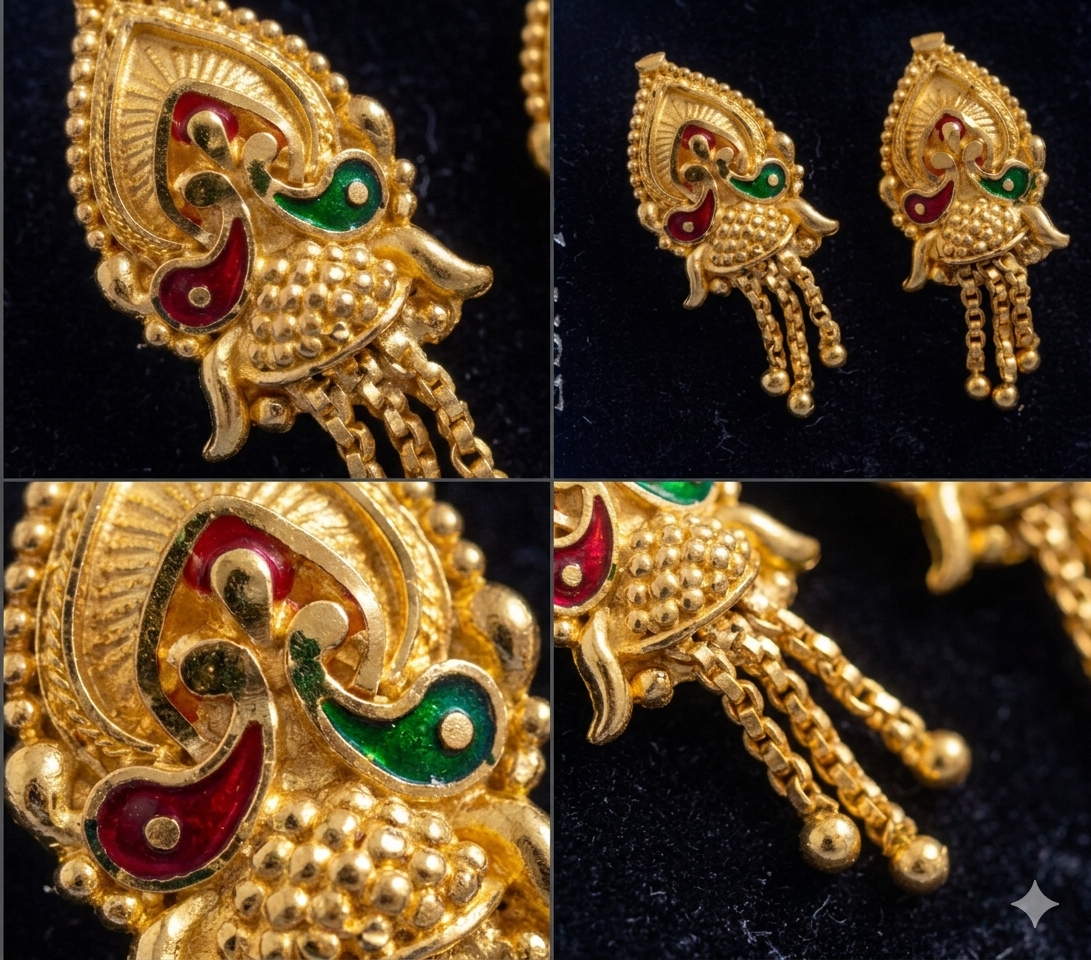 Gemini_Generated_Image_6z03d06z03d06z03 Rajwada Meenakari Peacock Gold-Plated Hanging Tops - Image 2