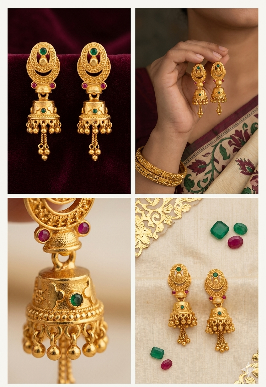 Gemini_Generated_Image_7db99k7db99k7db9 (1) Rajwada Chand-Moti Premium Gold-Plated Jhumki - Image 2