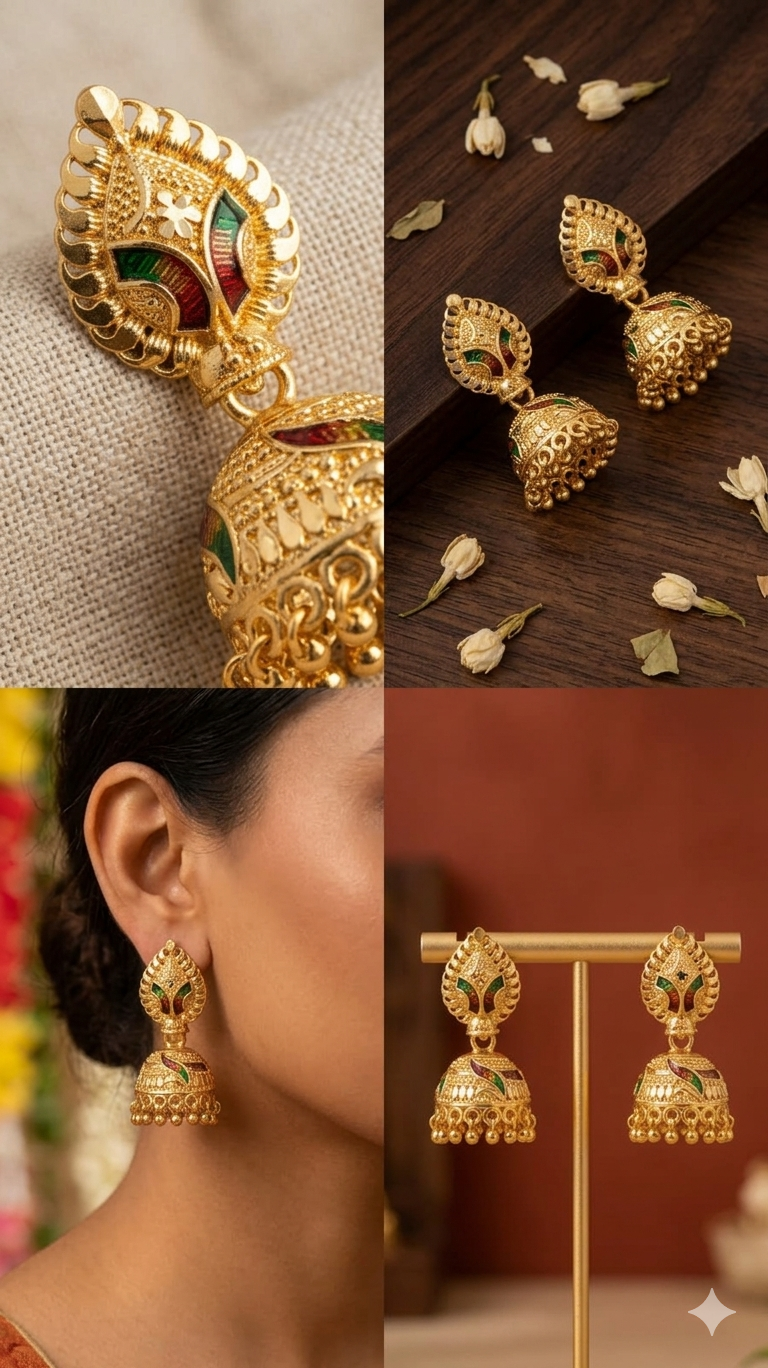Gemini_Generated_Image_8cczjh8cczjh8ccz Rajwada Meenakari Kalka Traditional Bell Jhumka - Image 2