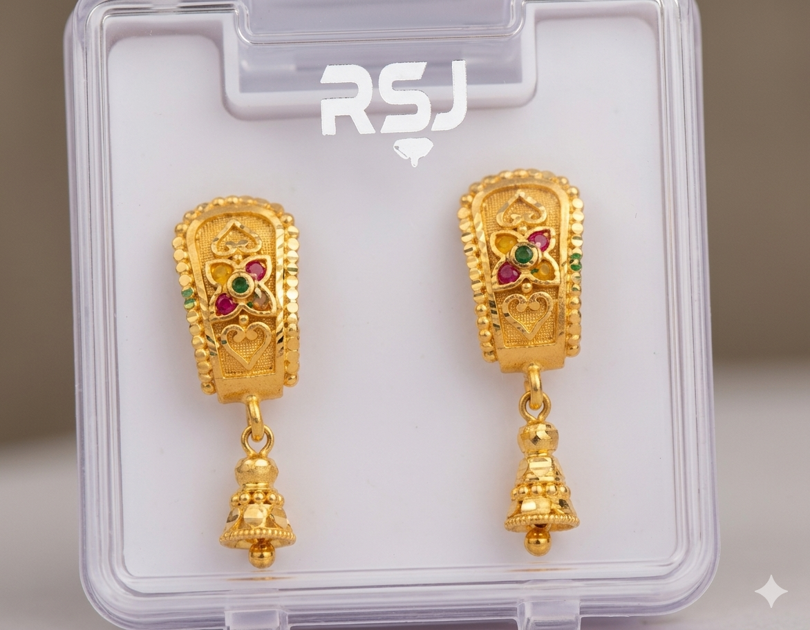 Gemini_Generated_Image_9h4zbs9h4zbs9h4z Rajwada Meenakari Shield Jhumki with Bell Droplet - Image 3