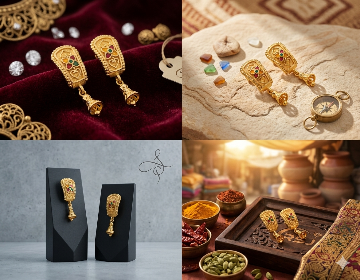Gemini_Generated_Image_9l5zcj9l5zcj9l5z Rajwada Meenakari Shield Jhumki with Bell Droplet - Image 2