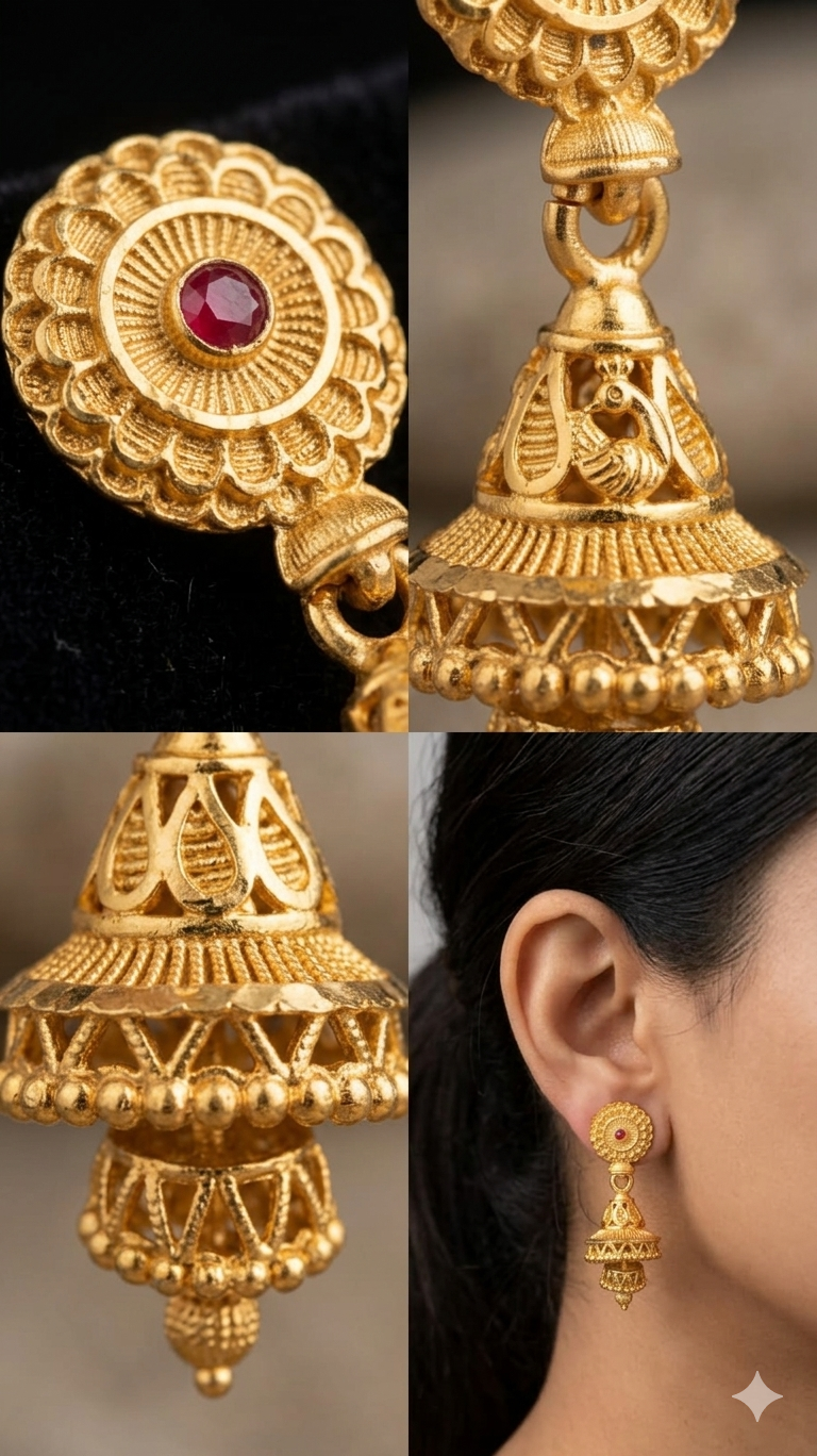 Gemini_Generated_Image_dngps9dngps9dngp Sunflower-Chakra Layered Traditional Jhumki - Image 2