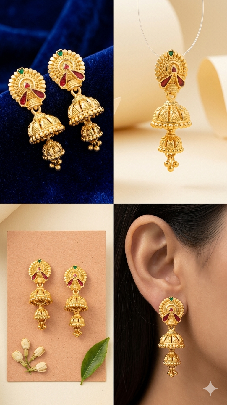 Gemini_Generated_Image_h2i2o8h2i2o8h2i2 Rajwada Crown-Chakra Double-Tier Layered Jhumki - Image 8